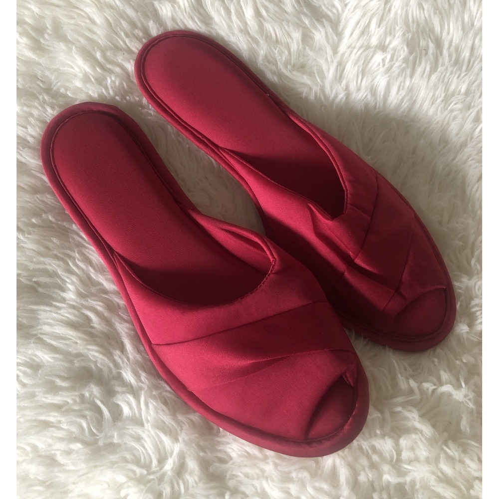 Vintage Vanity Fair Dark Red Nylon House Shoes Slippers  Medium 6.5-7.5 Women's
